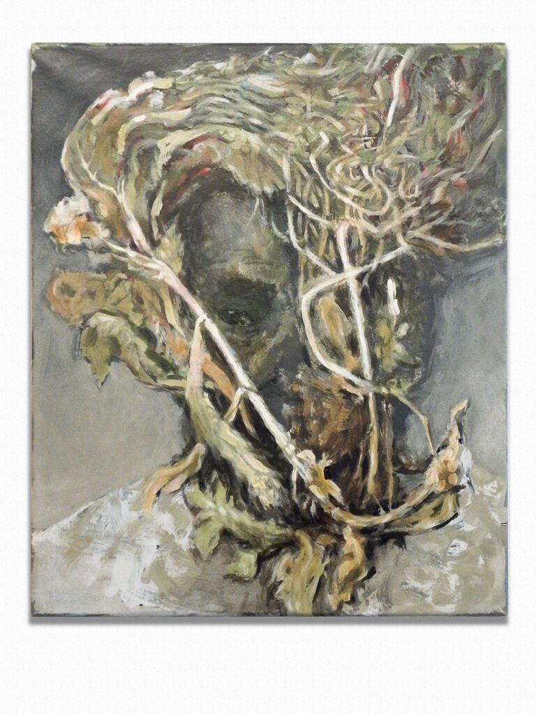 Les mauvaises herbes ©2026, J-Claude Artaud, techniques mixtes sur toile, 46 x 55 cm.